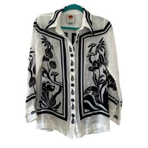 Farm Rio Surreal Garden Off-White Button Up Shirt